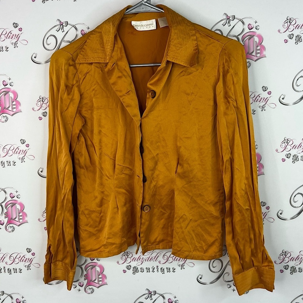 Dana Buchman button up 100% silk orange rust Rich Amber Blouse